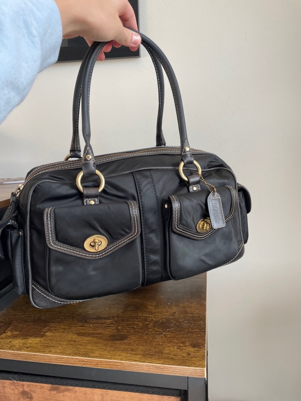 Vintage Coach Y2K Black Sateen Gallery Turnlock Satchel Style 4453